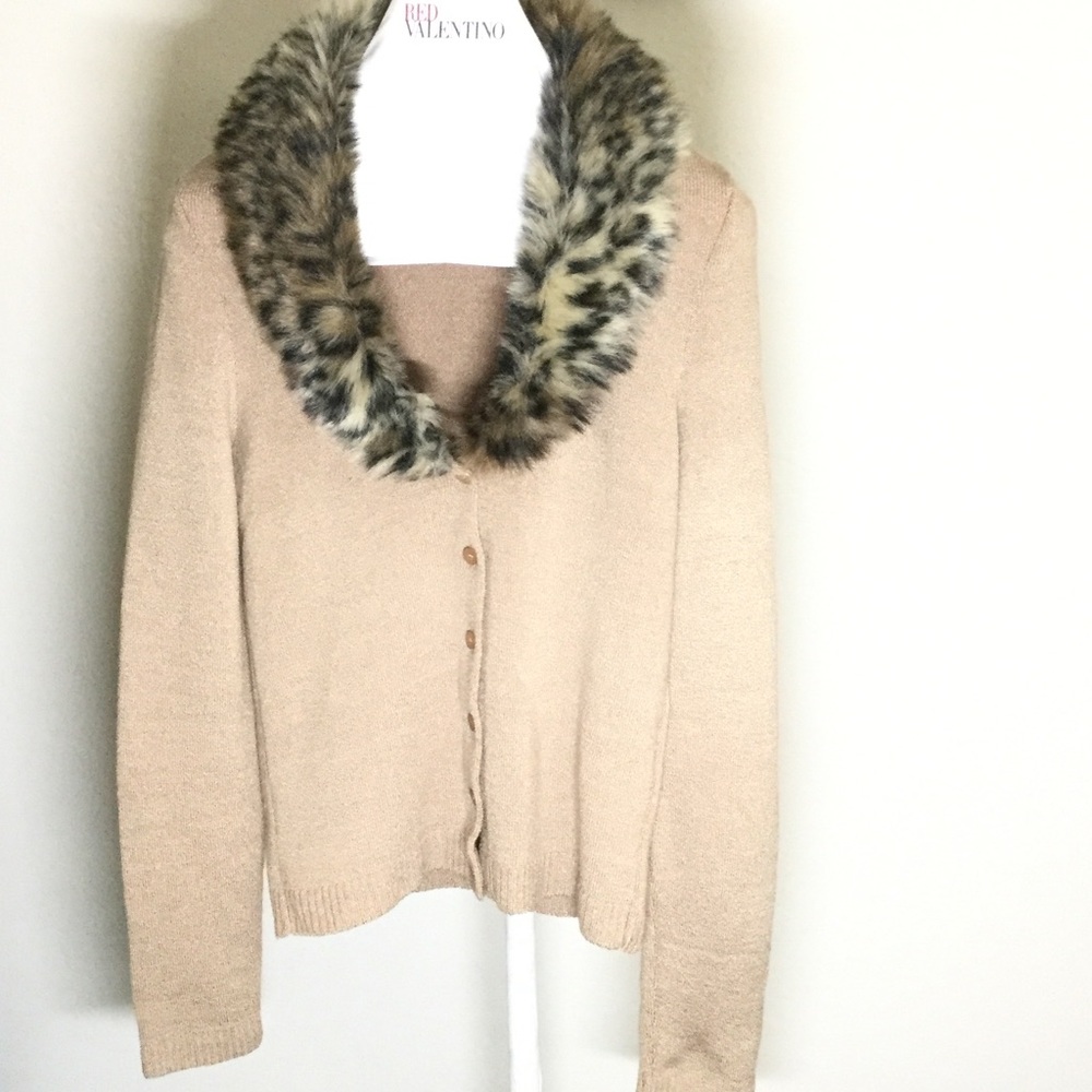 🇫🇷Kookai🇫🇷 Leopard Faux Fur Collar Cardigan